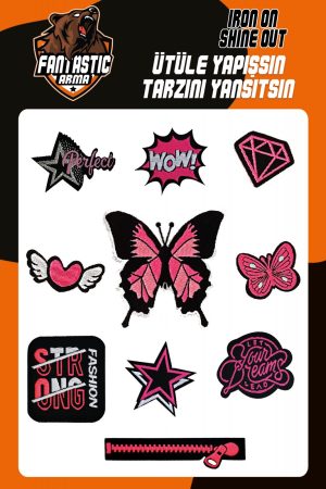 Iron on Patches 9Pcs Random Assorted Decorative Iron on/Sew on Patches Pink Butterfly/Heart Theme