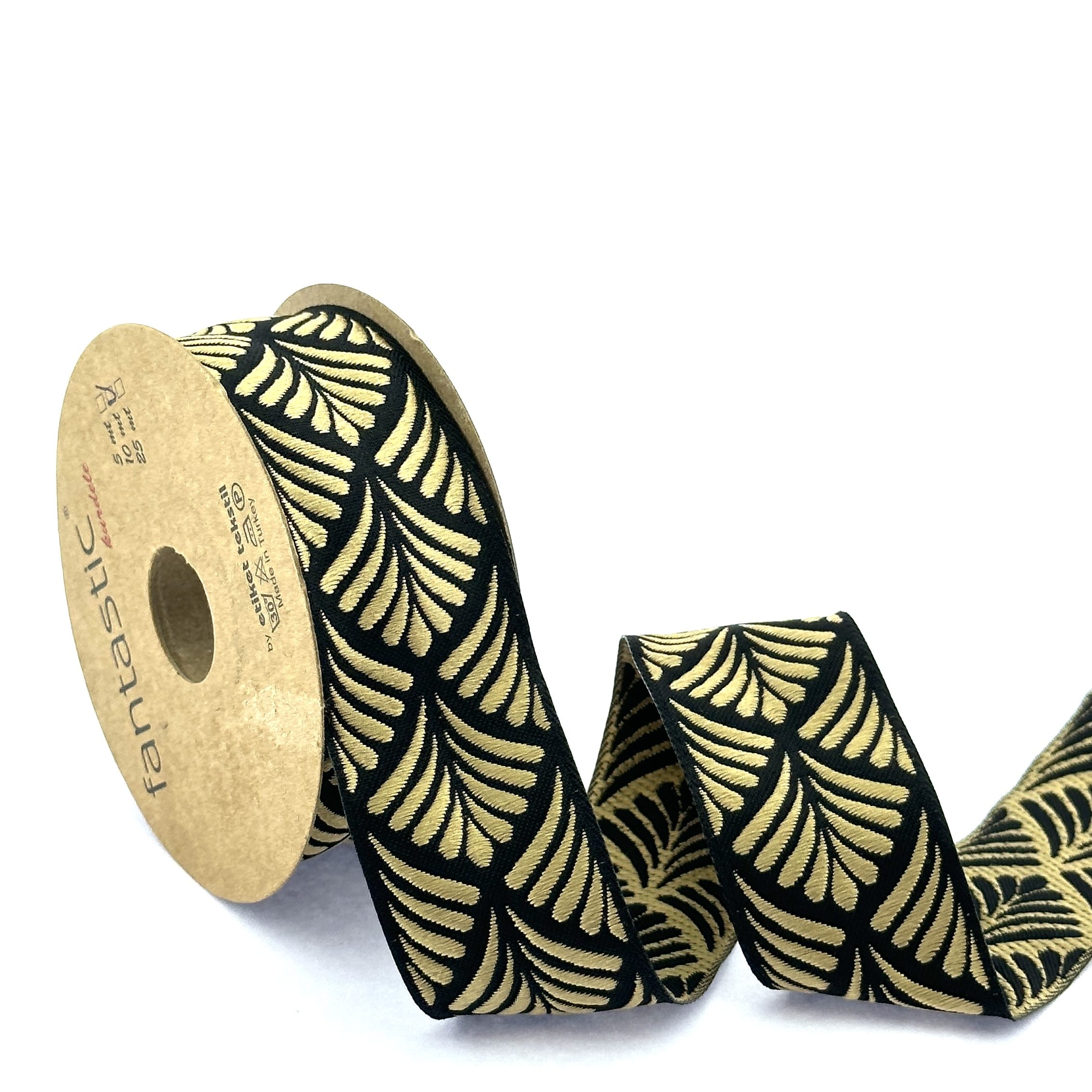 black and gold jacquard ribbon