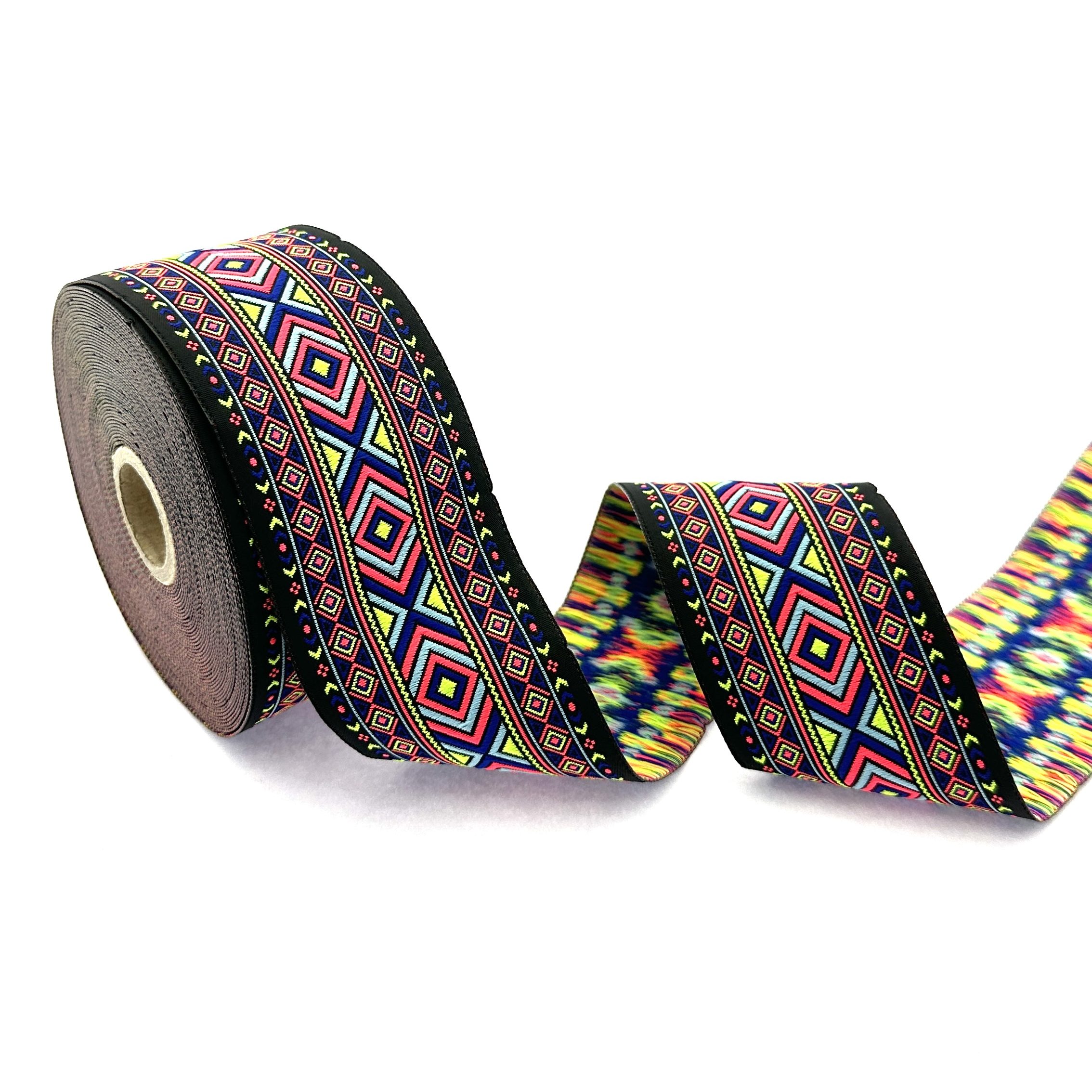 Colorful African Motif Jacquard Ribbon for DIY Clothing Accessories, Sewing Trim for Home Decor, 50 mm Decorative Sewing Trim, Boho Ribbon