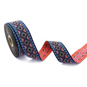 Colorful African Motif Jacquard Ribbon, Vintage Sewing Trim