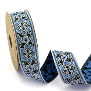 blue geometric jacquard ribbon