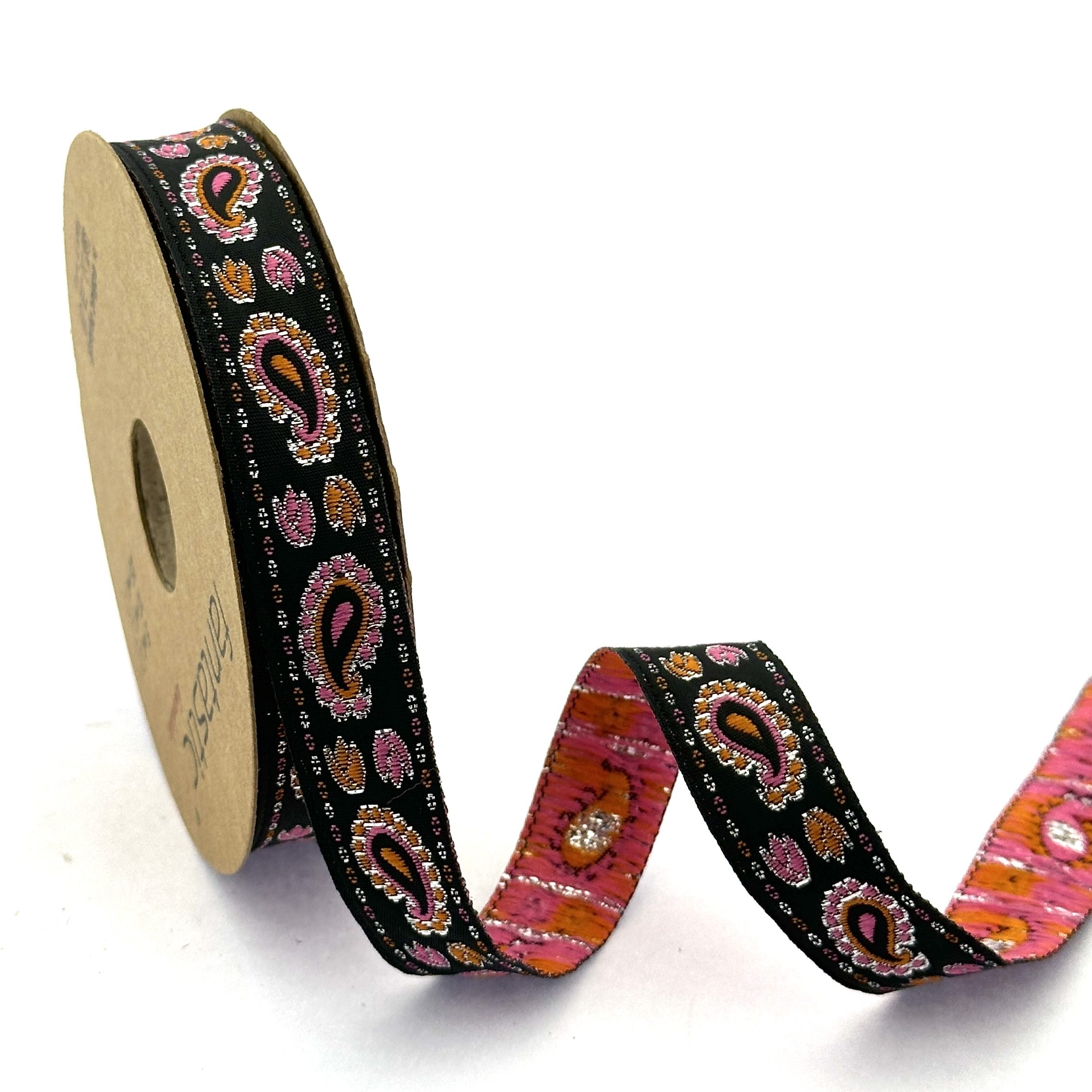 black and red jacquard ribbon geometric design