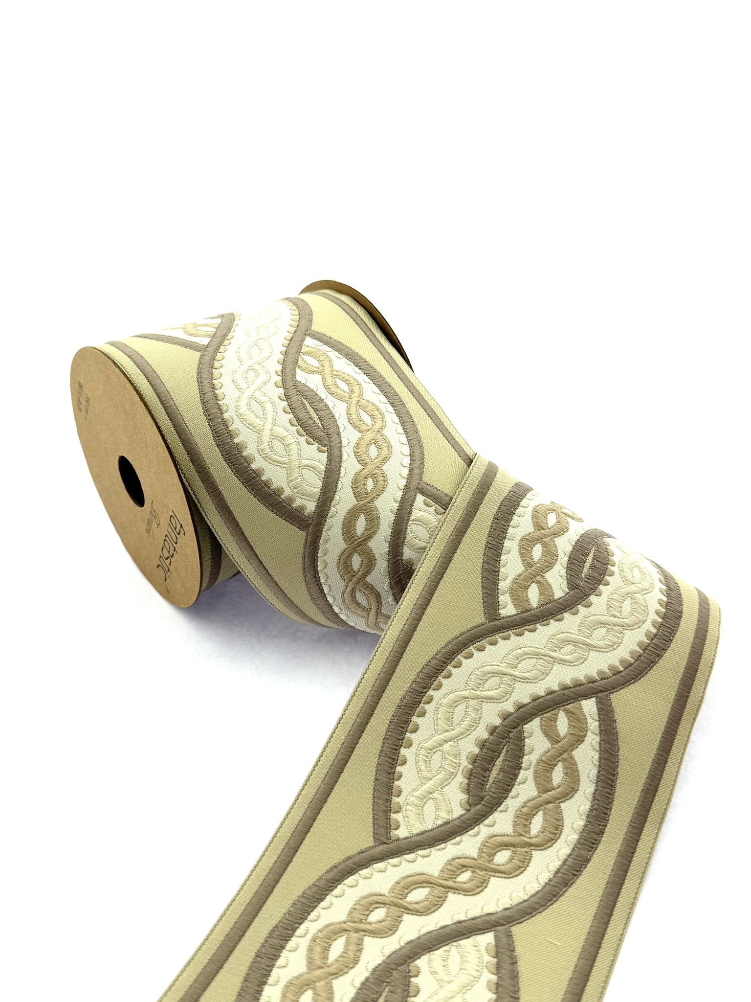 Spiral Embroidery Trim, 3.93 inch Woven Trim for Cushions and Home Decor, Drapery Trim Tape, Jacquard Border 100138